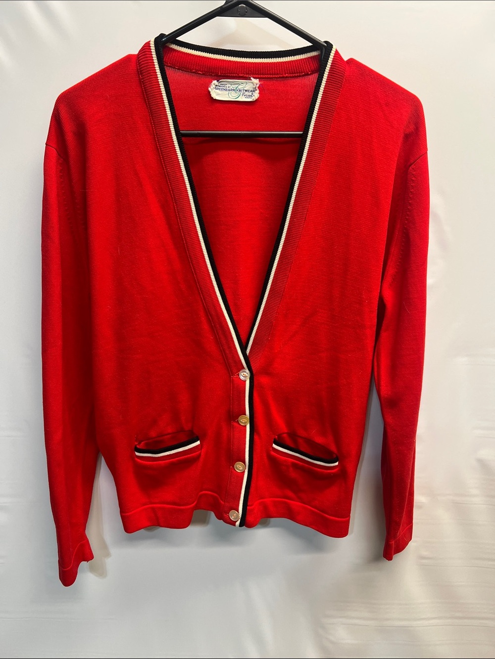 Vintage Greenbarr Red Varsity Cardigan Black White Trim Preppy